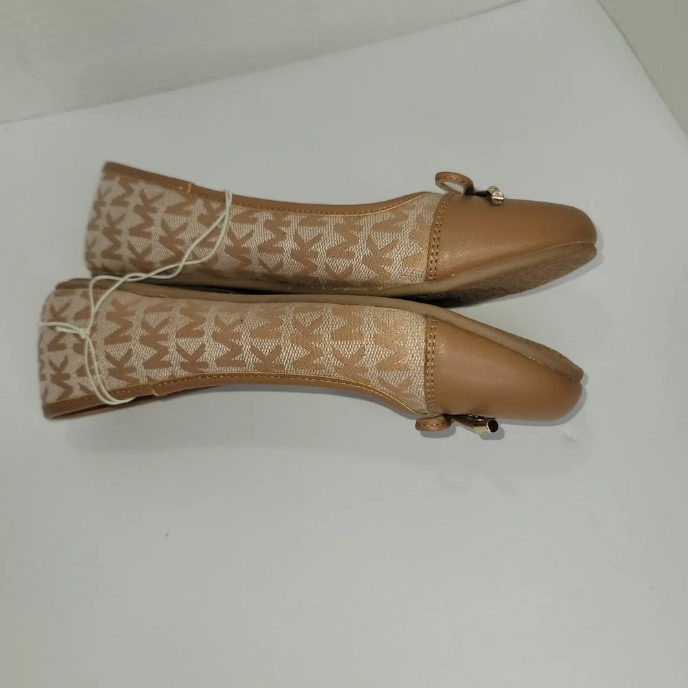 Michael Kors Ballet Flats Kids Luxury Sz 5 Brown Monogram Logo Bow Shoes Preppy